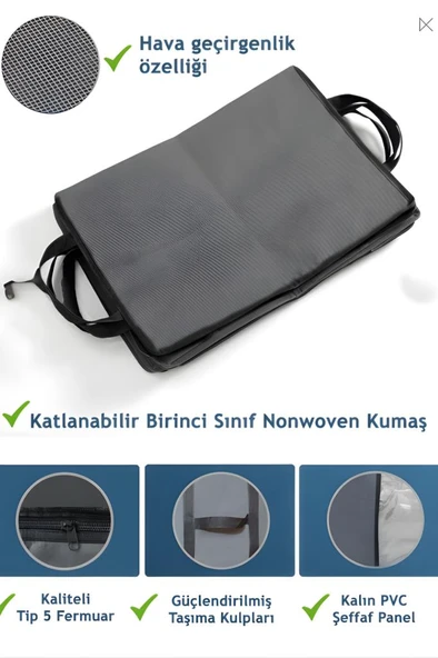 3’lü Yorgan Hurcu Seti, Yastık Yorgan Kıyafet Giysi Çamaşır Çeyizlik Düzenleyici (70x40cm) 3 Adet - Resim 3