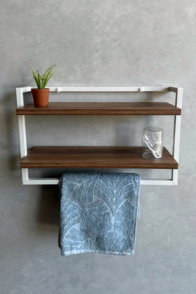 AJU Havluluk 2Katlı Kitaplık Aksesuar Rafı Ev Banyo Mutfak Düzenleyici Duvara Kolay Monte Çok Amaçlı Raf