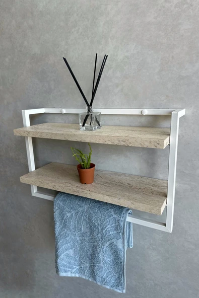 AJU Havluluk 2Katlı Kitaplık Aksesuar Rafı Ev Banyo Mutfak Düzenleyici Duvara Kolay Monte Çok Amaçlı Raf - 2