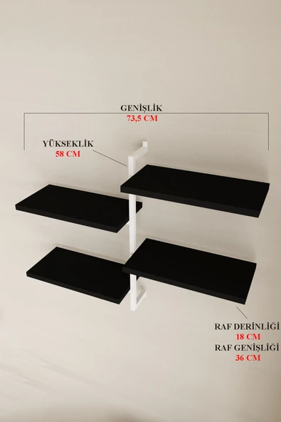 AJU 4 Katlı Duvar Rafı Metal Çerçeveli Dekoratif Kitaplık ve Raf Ünitesi Modern ve Minimalist Tasarım - 6