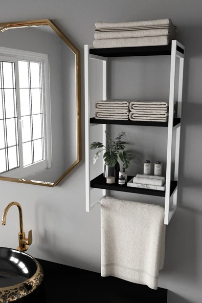 AJU Havluluk Duvar Rafı 3 Katlı Raf Banyo Mutfak Düzenleyici Modern Geniş Depolama Rafı Şık Havlu Askısı - 2