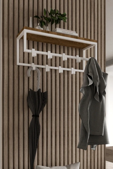 AJU Modern Duvar Askılığı | Raflı Metal Askılık | Dekoratif Giriş ve Antre Düzenleyici - 2