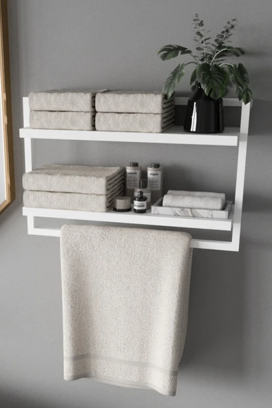 AJU Havluluk 2Katlı Kitaplık Aksesuar Rafı Ev Banyo Mutfak Düzenleyici Duvara Kolay Monte Çok Amaçlı Raf - 2