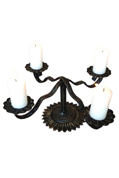 AJU Şamdan Mumluk Ferforje 4 Mumlu Tasarım Ev Bahçe Dekorasyonu Vintage Dekoratif Paslanmaz Kaplama Gold