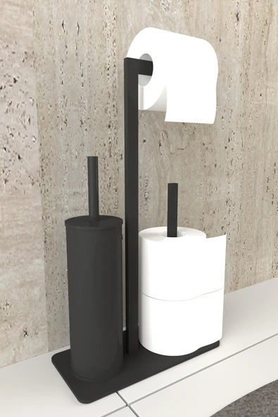 AJU Tuvalet Kağıtlığı Yedekli Tuvalet Fırçası Standı Metal Ağır Devrilmez Modern Wc Kağıtlık Tutacağı - 2