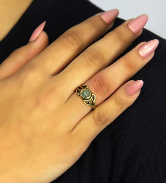 Doğal Taş Yeşil Akik Doğal Taşlı Antik Model Kadın Ayarlanabillir Yüzük euy79ya ürün görseli