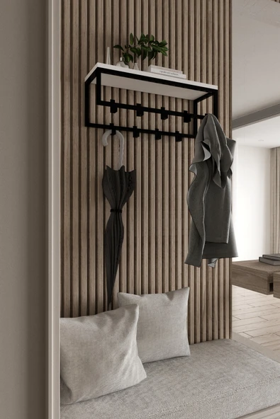 AJU Modern Duvar Askılığı | Raflı Metal Askılık | Dekoratif Giriş ve Antre Düzenleyici - 4