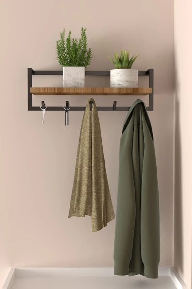 AJU Modern Metal Raflı Askılık Portmanto Hol Koridor Mutfak Banyo Havlu Elbise Anahtar Askısı - Resim 3