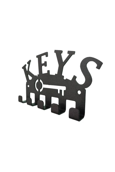 AJU Anahtar Askılığı Keys Yazılı Dekoratif Metal Tasarım Anahtarlık Paslanmaz Hediyelik Siyah - 2