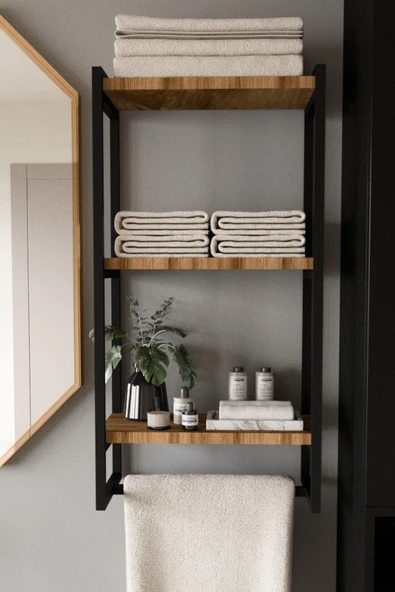 AJU Havluluk Duvar Rafı 3 Katlı Raf Banyo Mutfak Düzenleyici Modern Geniş Depolama Rafı Şık Havlu Askısı - 2