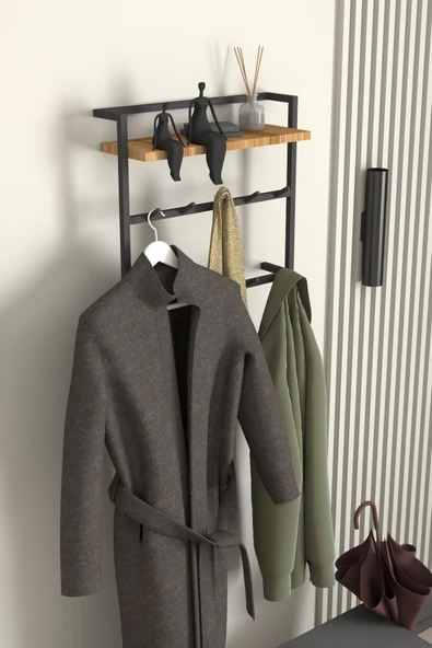 AJU Raflı Duvar Askılığı Portmanto Modern Metal Askılık Hol Koridor Mutfak Banyo Elbise Havlu Askısı - 2