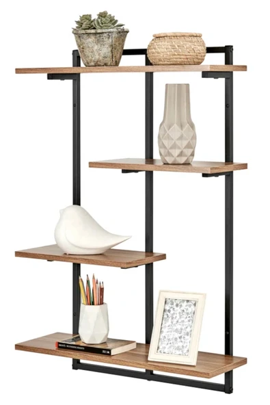 AJU Modern Duvar Rafı - 4 Katlı Metal Şık Modern Yüzen Pencere Duvar Rafı Kitaplık Düzenleyici Raf - 3