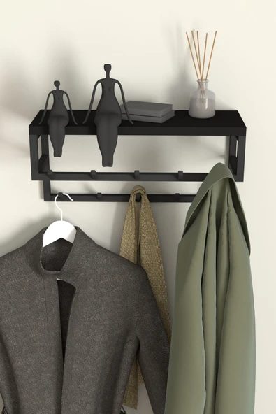 AJU Raflı Duvar Askılığı Portmanto Modern Metal Askılık Hol Koridor Mutfak Banyo Havlu Elbise Askısı - 4