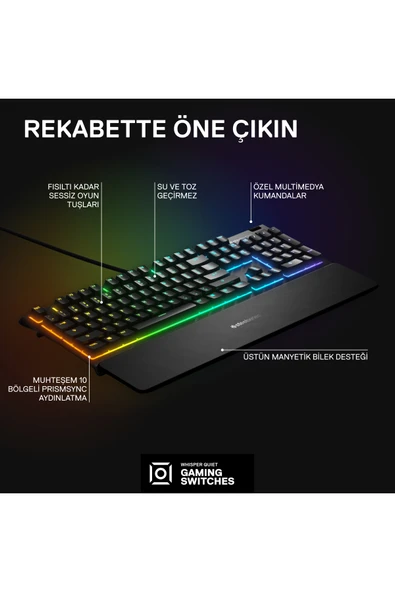 (OUTLET) SteelSeries Apex 3 Kablolu IP32 Suya Dayanıklı RGB Aydınlatmalı Gaming Türkçe Klavye - Resim 2