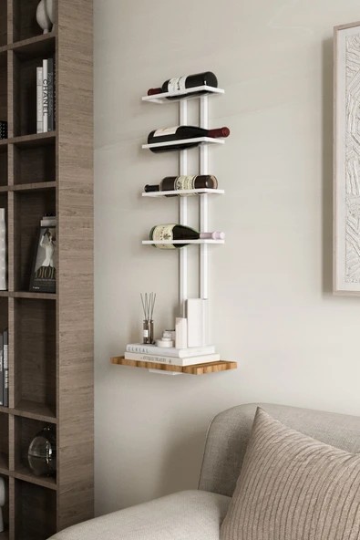 AJU Şaraplık ve Kadeh Rafı Duvara Monte Şarap Mahseni Modern Duvar Alkol Rafı – Metal ve Ahşap Tasarım - 4