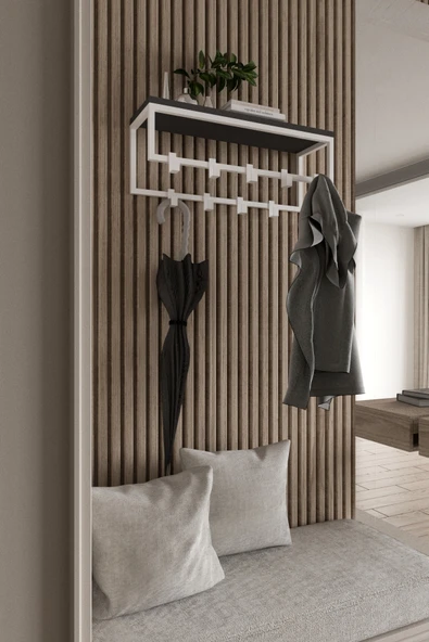 AJU Modern Duvar Askılığı | Raflı Metal Askılık | Dekoratif Giriş ve Antre Düzenleyici - 4