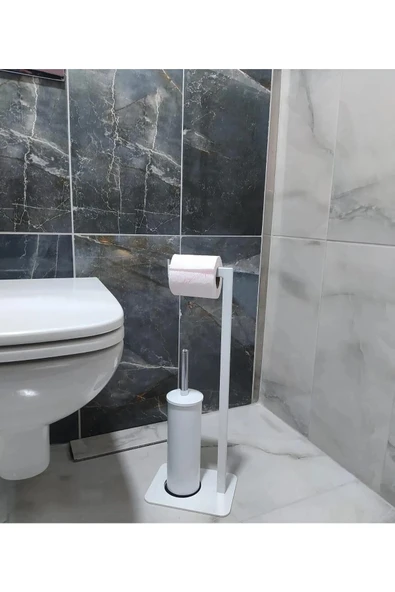 AJU Tuvalet Fırçalık ve Tuvalet Kağıtlığı Beyaz Modern ve Şık Tasarım Devrilmez Kurulum Gerektirmez