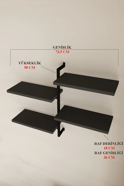 AJU 4 Katlı Duvar Rafı Metal Çerçeveli Dekoratif Kitaplık ve Raf Ünitesi Modern ve Minimalist Tasarım - 6