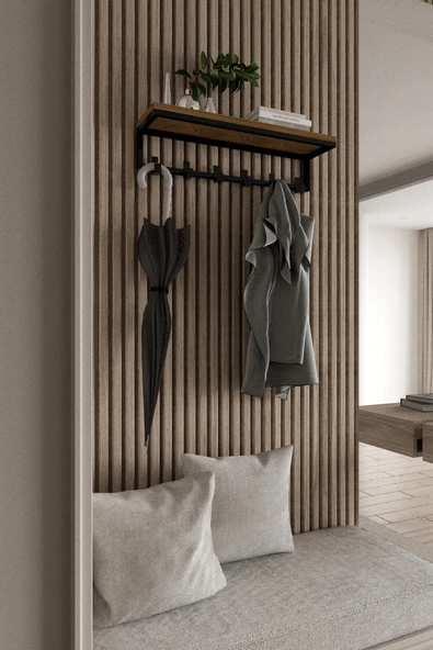 AJU Portmanto Duvar Askısı 6 Kanca Geniş Askılık Elbise Palto Şemsiye Askısı Banyo Mutfak Ev Askılığı - Resim 5