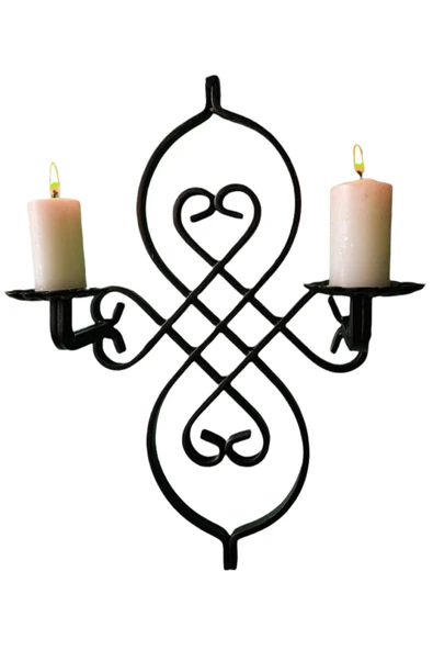 AJU Mumluk Ferforje Aplik Şamdan Dekoratif Duvar Monte Metal Ev Bahçe Balkon Dekorasyonu Paslanmaz Siyah - 2