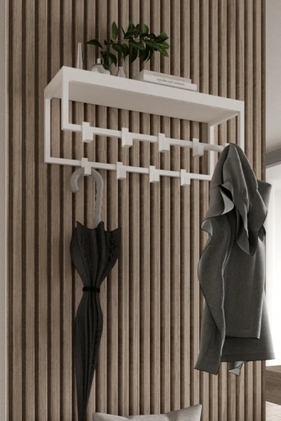 AJU Modern Duvar Askılığı | Raflı Metal Askılık | Dekoratif Giriş ve Antre Düzenleyici - 2