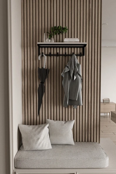 AJU Portmanto Duvar Askısı 6 Kanca Geniş Askılık Elbise Palto Şemsiye Askısı Banyo Mutfak Ev Askılığı - 4