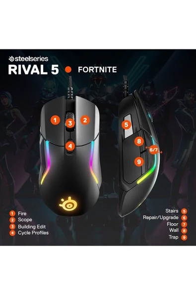 (OUTLET) SteelSeries Rival 5 Gaming Mouse 18,000 Cpı Truemove Air Optik Sensör, 9 Programlanabilir Düğme - Resim 5