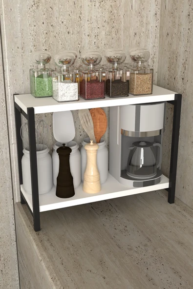 AJU Tezgah Üstü Raf Masaüstü Ayaklı Organizer Mutfak Banyo Düzenleyici Baharatlık Kitaplık Yüksek Raflı - 2