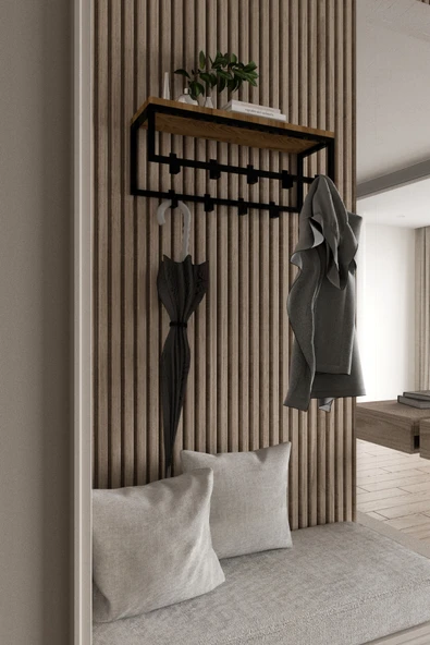 AJU Modern Duvar Askılığı | Raflı Metal Askılık | Dekoratif Giriş ve Antre Düzenleyici - 4