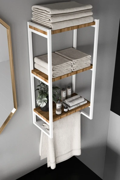 AJU Havluluk Duvar Rafı 3 Katlı Raf Banyo Mutfak Düzenleyici Modern Geniş Depolama Rafı Şık Havlu Askısı - 4