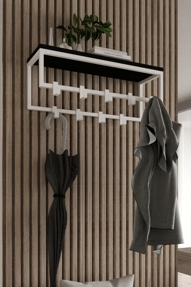 AJU Modern Duvar Askılığı | Raflı Metal Askılık | Dekoratif Giriş ve Antre Düzenleyici - 2