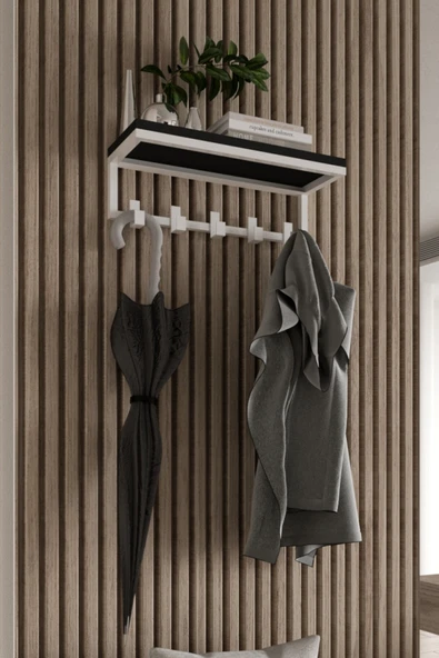 AJU Modern Portmanto Duvar Tipi Askılık ve Raf Ceket Şemsiye Çanta Havlu Elbise Posta Hol Koridor Askısı - 3