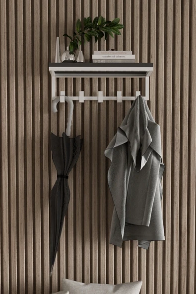 AJU Modern Portmanto Duvar Tipi Askılık ve Raf Ceket Şemsiye Çanta Havlu Elbise Posta Hol Koridor Askısı - Resim 2