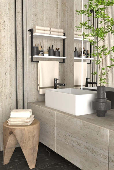 AJU 2 Katlı Raf Havluluk Kitaplık Aksesuar Rafı Ev Banyo Mutfak Düzenleyici Çok Amaçlı Raf Geniş Aralık - 4