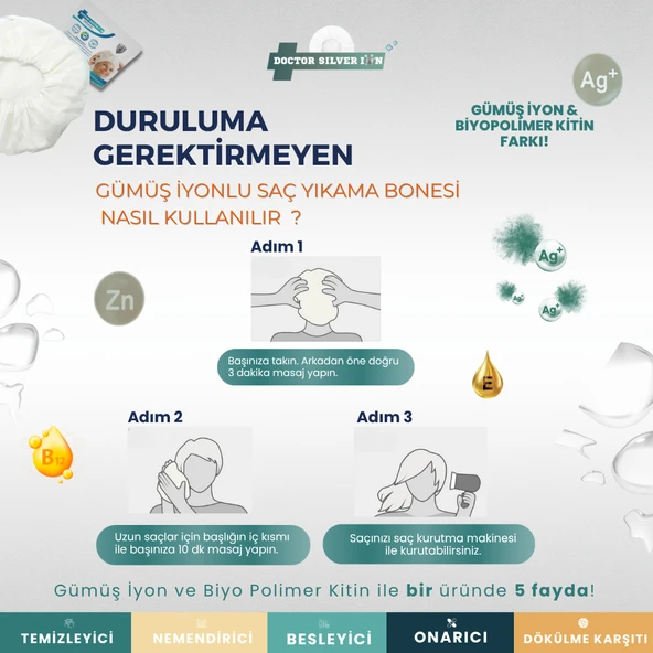 Gümüş İyonlu Saç Yıkama Bonesi 4'lü , Durulama Gerektirmez , Hasta Ve Yatalak Bakım - Resim 8