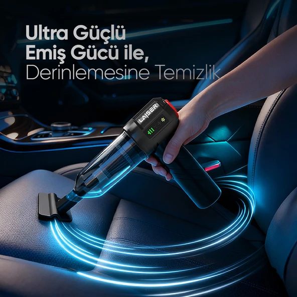 Laiser Mini, Katlanabilir LED Ekranlı 17.000 PA 3ın1 Çekme-Vakum-Üfleme Özellikli Şarjlı Araç Süpürgesi - Resim 3