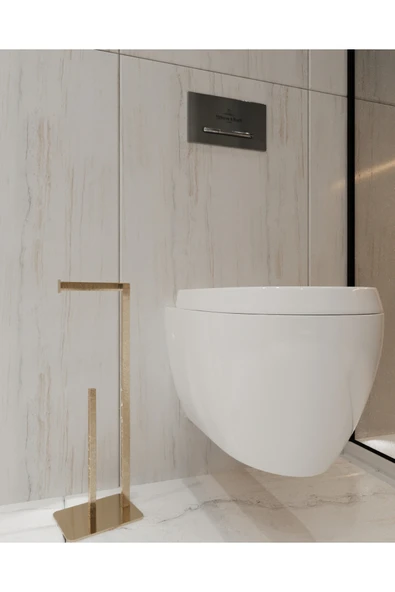 AJU Tuvalet Kağıtlığı Yedekli Gold Tasarım Ağır Döküm Ayaklı Devrilmez Banyo Tuvalet Kurulum Gerektirmez - 3