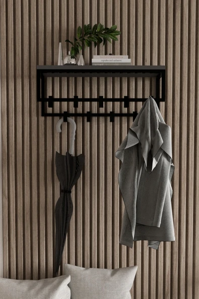 AJU Modern Duvar Askılığı | Raflı Metal Askılık | Dekoratif Giriş ve Antre Düzenleyici