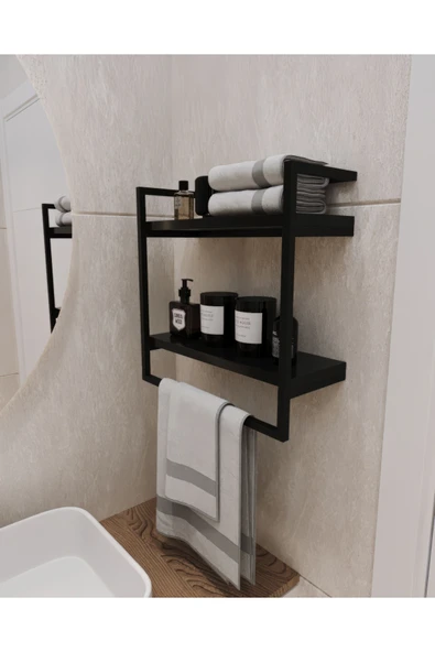 AJU 2 Raflı Havluluk Duvara Monte Raf Aksesuarlık Geniş RaflıBanyo Mutfak Düzenleyici Çok Amaçlı Raf - 3