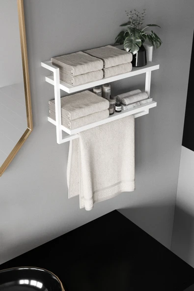 AJU Havluluk 2Katlı Kitaplık Aksesuar Rafı Ev Banyo Mutfak Düzenleyici Duvara Kolay Monte Çok Amaçlı Raf - 6