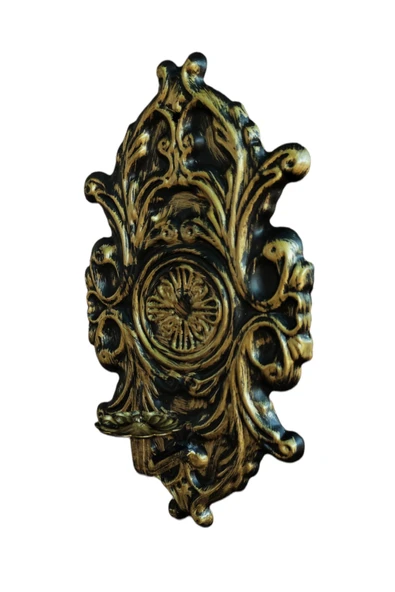 AJU Mumluk Şamdan Duvar Aplik Ev Bahçe Balkon Ofis Dekorasyonu Özel Tasarım Hediye 40x23cm Eskitme Gold. - 4