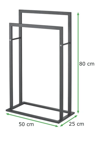 AJU Ayaklı Havluluk Metal Uzun Boylu 2 Katlı Bağlantısız Taşınabilir Banyo Havuz Kolay Kurulum Mat Siyah - 4