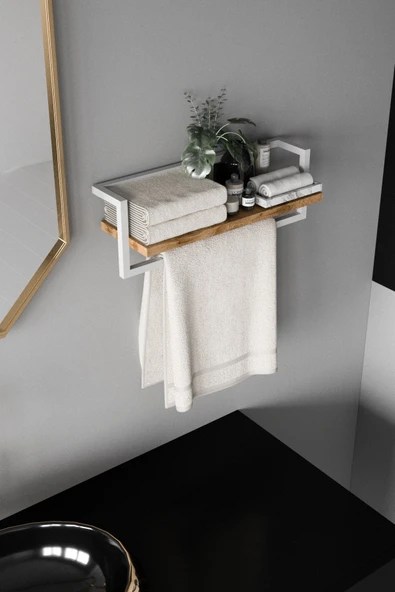 AJU Havluluk Banyo Rafı Havlu Askısı Şal Aksesuar Bakım Ürünleri Banyo Mutfak Düzenleyici Baharatlık Raf - 6