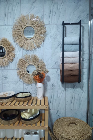 AJU Havlu Bornoz Düzenleyici - Dekoratif Havlu Depolama Rafı - Duvara Monte Çok Amaçlı Metal Raf - 2