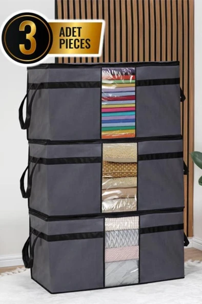 3’lü Yorgan Hurcu Seti, Yastık Yorgan Kıyafet Giysi Çamaşır Çeyizlik Düzenleyici (70x40cm) 3 Adet - Resim 5