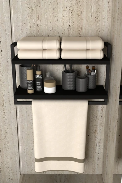 AJU Havluluk 2Katlı Kitaplık Aksesuar Rafı Ev Banyo Mutfak Düzenleyici Duvara Kolay Monte Çok Amaçlı Raf