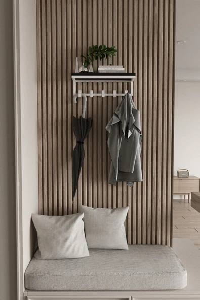 AJU Modern Portmanto Duvar Tipi Askılık ve Raf Ceket Şemsiye Çanta Havlu Elbise Posta Hol Koridor Askısı - 4