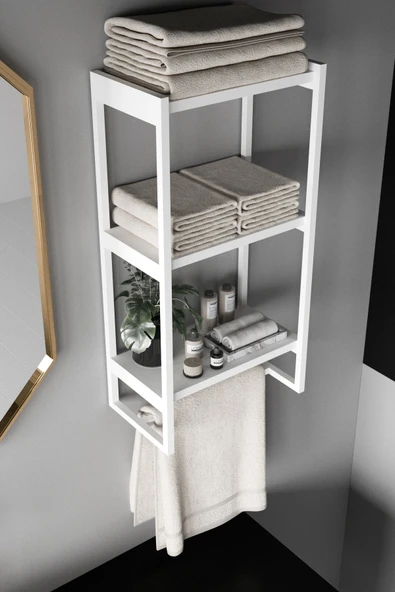 AJU Havluluk Duvar Rafı 3 Katlı Raf Banyo Mutfak Düzenleyici Modern Geniş Depolama Rafı Şık Havlu Askısı - 4