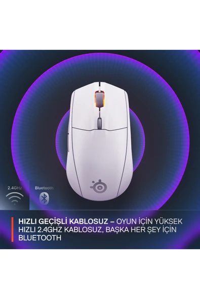 (OUTLET) SteelSeries Rival 3 Wireless Gen 2 Gaming Mouse - 2.4ghz Ve Bluetooth Bağlantı - Beyaz - Resim 3