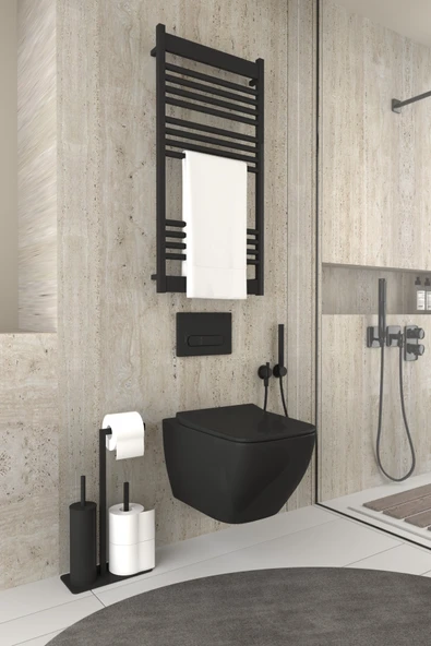 AJU Tuvalet Kağıtlığı Yedekli Tuvalet Fırçası Standı Metal Ağır Devrilmez Modern Wc Kağıtlık Tutacağı - 4